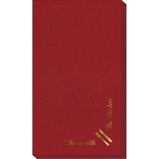 Corner Text with Fork and Knife Design Linen Like Guest Towels